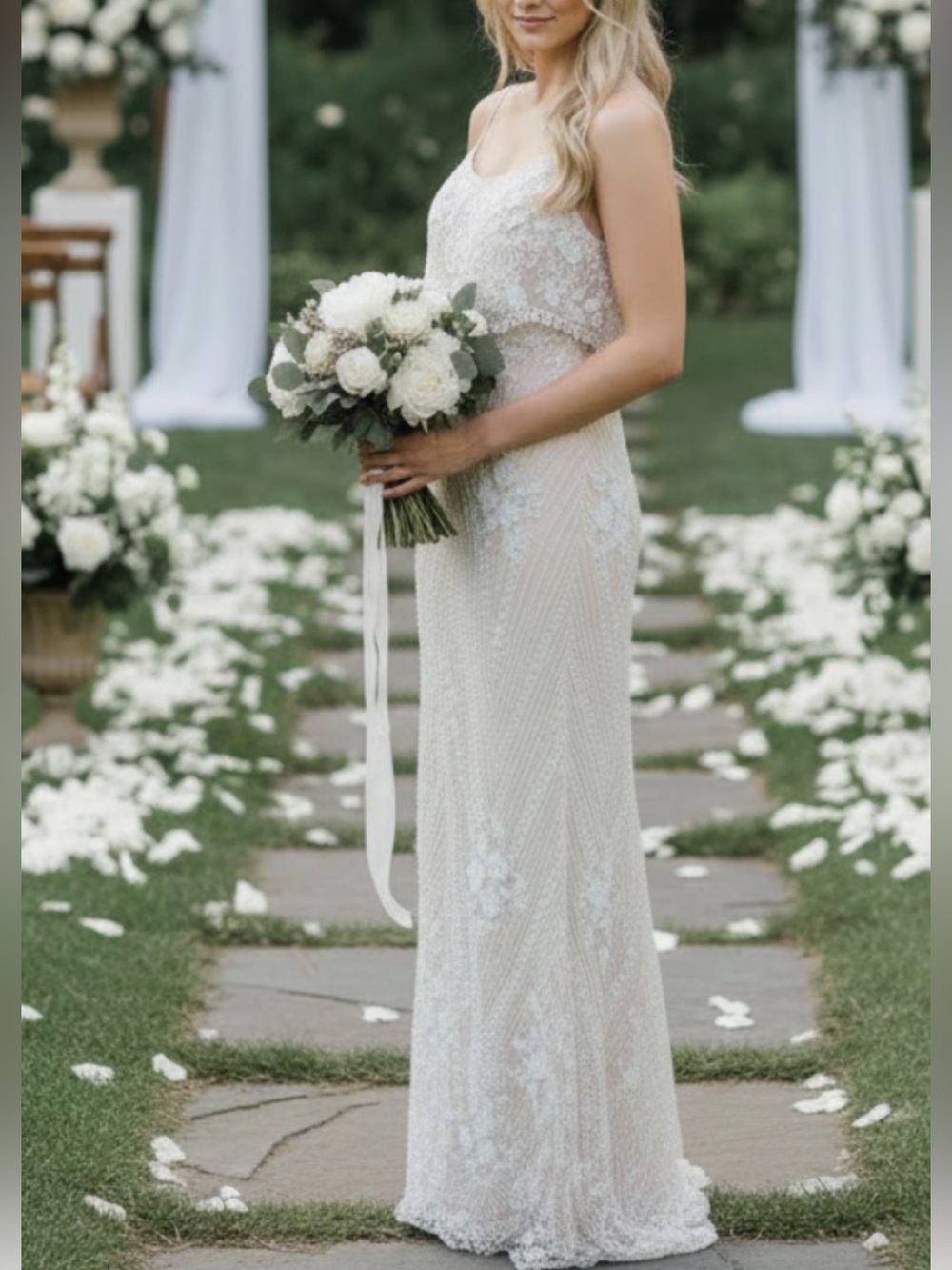 Adrianna Papell x BHLDN Arden Champagne Ivory Sequins Embellished Wedding Gown